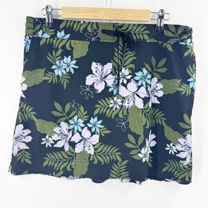 Speedo Skort Size L Womens Green Black Floral Tropical Skirt Lined w/ Shorts